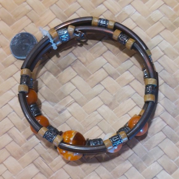 Women's Brown Mix Wraparound Bracelet w/Coin Accent - NWOT - Picture 8 of 10
